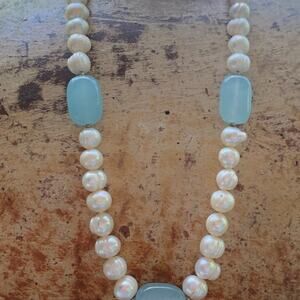 Sterling Silver, Pearl and Chalcedony Necklace